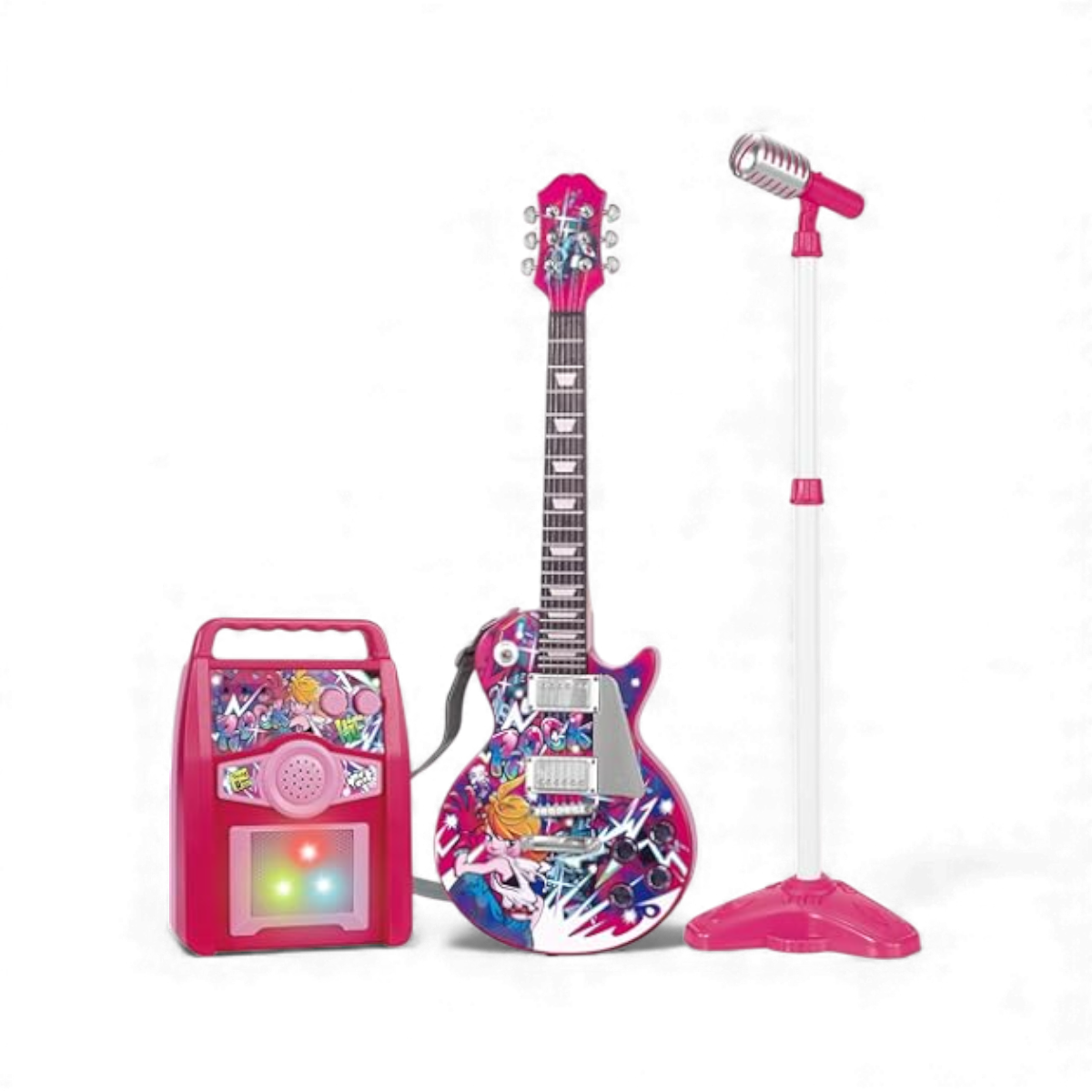 Guitarra Eléctrica Star Pink Con Micrófono Y Amplificador (2) Guitarra Eléctrica Star Pink Con Micrófono Y Amplificador - Imagen 1